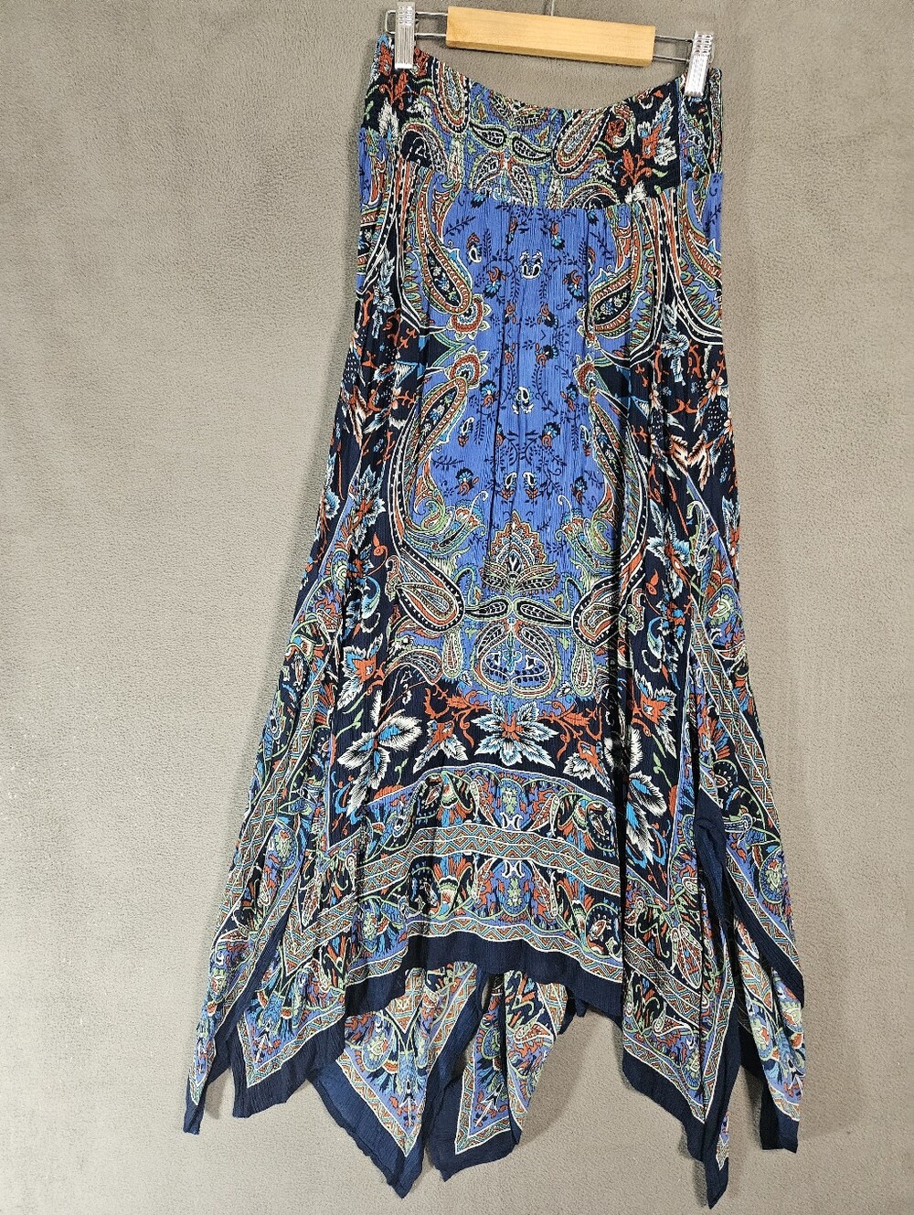 Earthbound Medium paisley handkerchief hem maxi skirt boho Lagenlook Ruched NWT - Picture 9 of 10